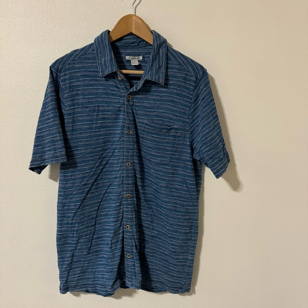 Carbon2Cobalt Southwestern Jacquard Stripe Cotton Button Up Shirt Blue-Medium
